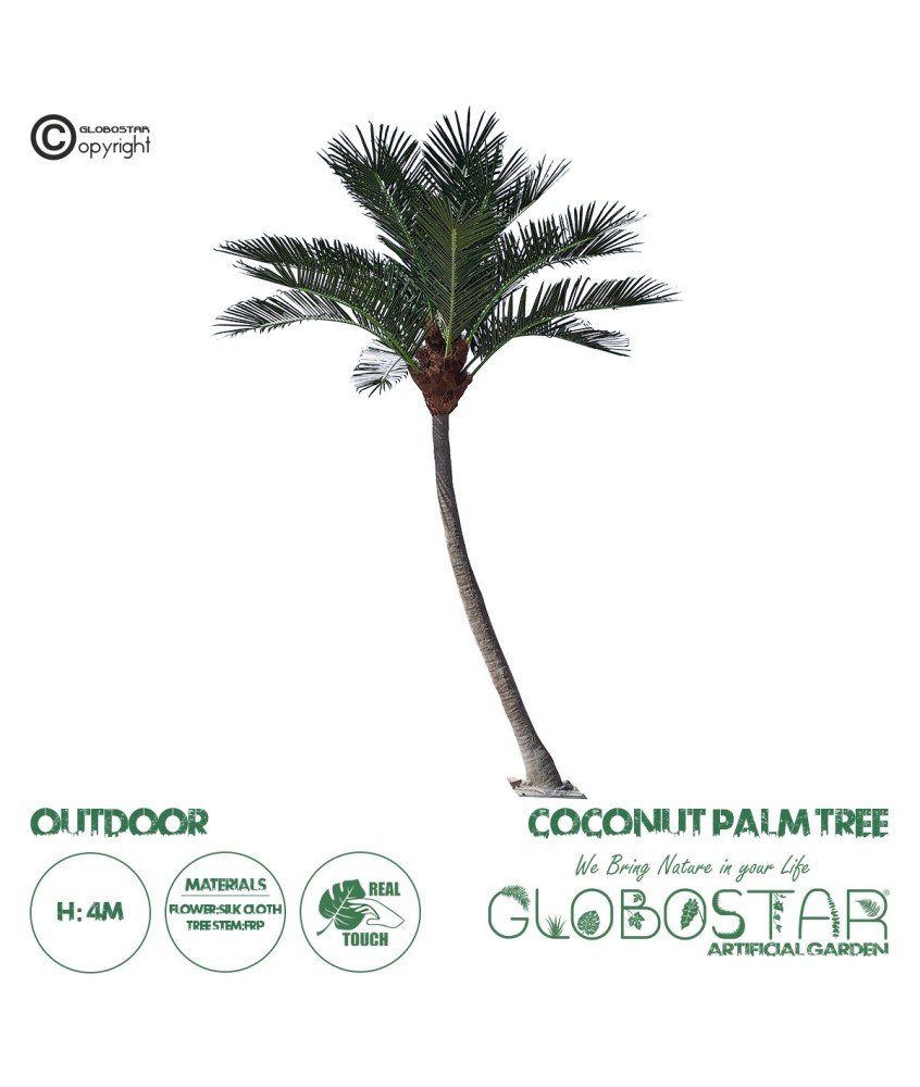 GloboStar® Artificial Garden CURVED COCONUT PALM TREE 20443 Τεχνητό Διακοσμητικό Κυρτό Φοινικόδεντρο Κοκοφοίνικας Εξωτερικού Χώρου IP68 UV Certified Protection Υ400cm